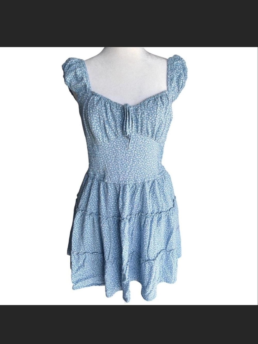 Hollister Light Blue Floral Tiered Mini Dress